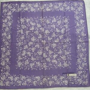 PIERRE BALMAIN Scarf Handkerchief Floral Rose Cotton Purple Chic Accessory 15"